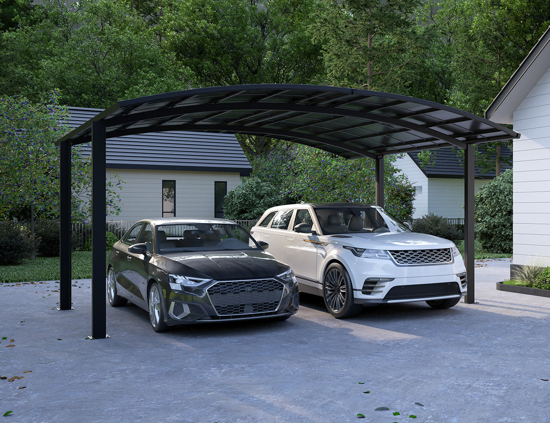 Two Car Double Carport-560x 550 x 316cm Frame Colour: Grey Panel Colour: Dark Grey