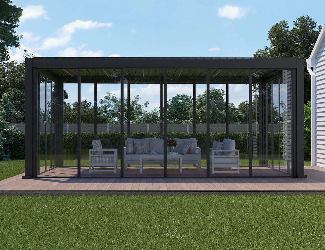 Frame Glass Sliding Door for Caribbean Wall Mounted Pergola Size: 2.5m Colour: Black