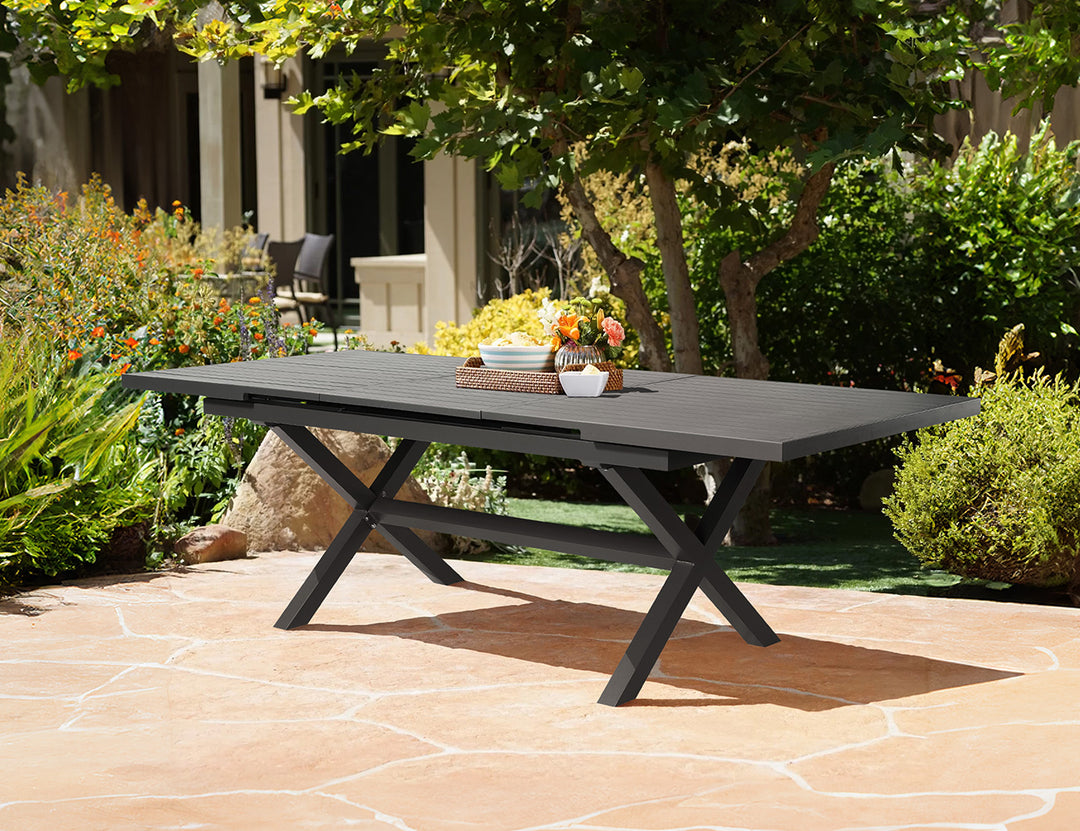 Tuba Outdoor Aluminium Patio Dining Extension Table (180-240 ) x 100cm Color: Dark Grey