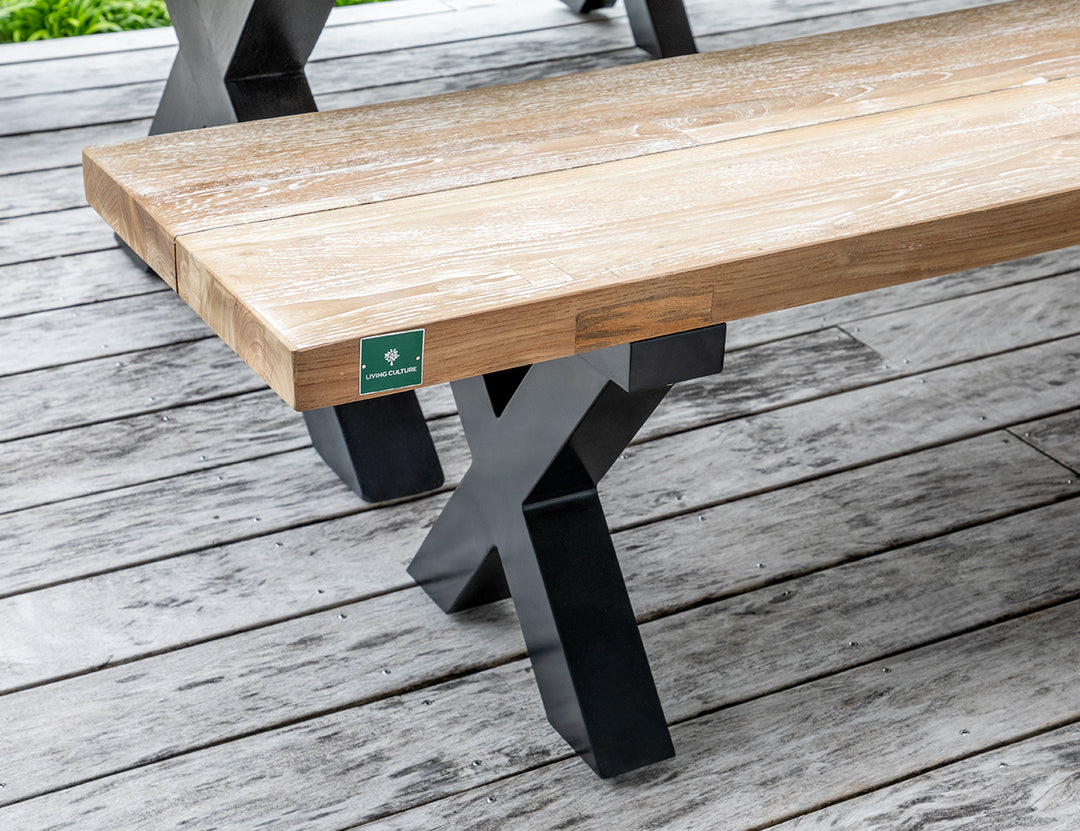 Fortico Teak X-leg Bench Seat 280cm