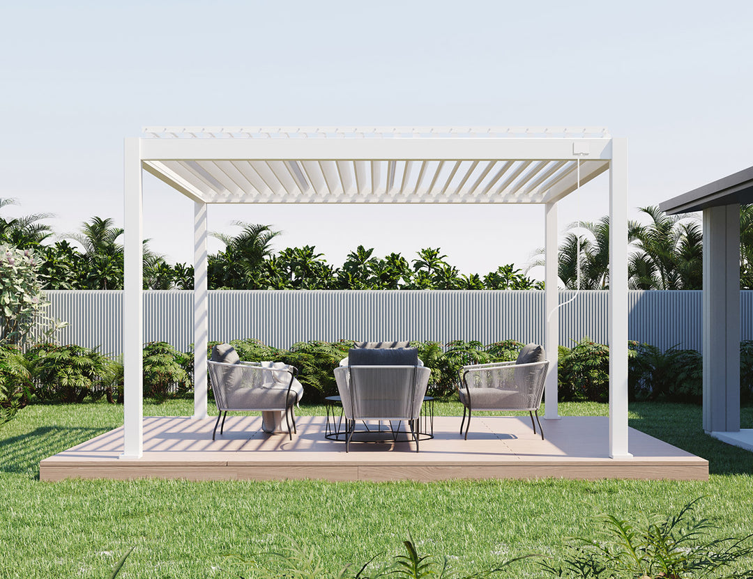 Baltic Manual Freestanding Louvre Roof Aluminium Pergola Size: 2 x 2m Color: White