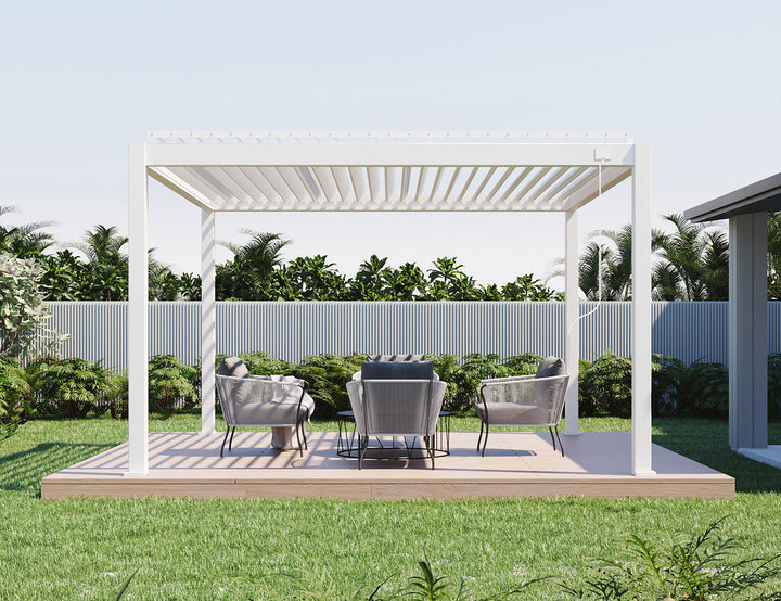 Baltic Manual Freestanding Louvre Roof Aluminium Pergola Size: 2 x 2m Color: White