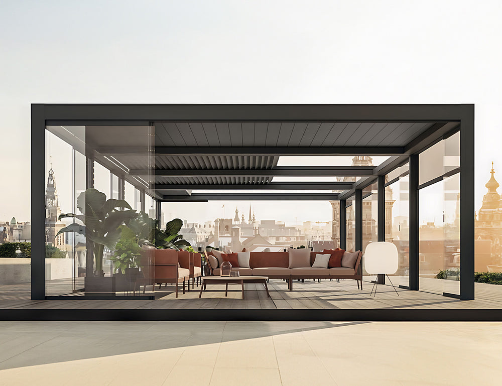 Mediterranean Motorised Retractable Louvre Roof System Size: 4 x 3m Color: Black