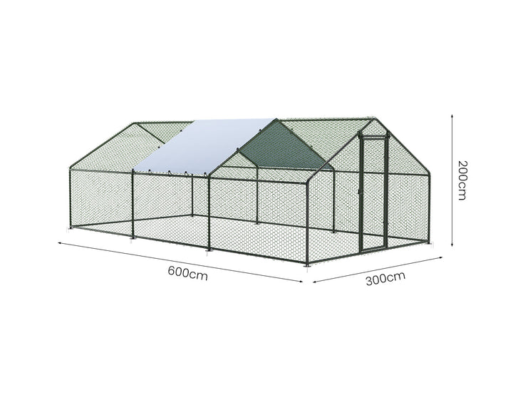 Durable Outdoor Chicken Run with Cover - 300x600x200cm