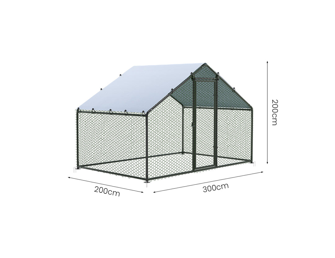 Durable Outdoor Chicken Run with Cover - 300x200x200cm
