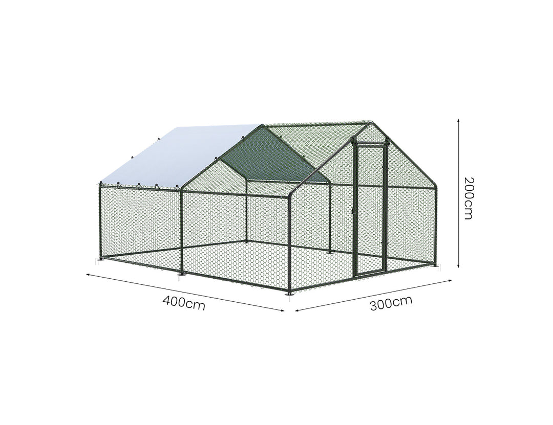 Durable Outdoor Chicken Run with Cover - 300x400x200cm
