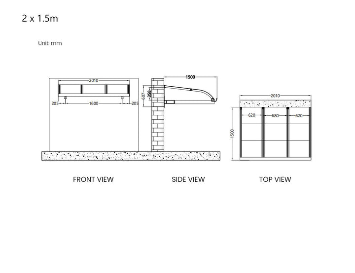 Country Window / Door Awning Canopy Collection Size: 2x1.5m Color: Grey
