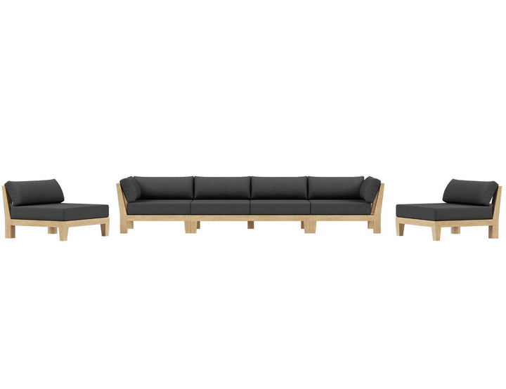 Newport Teak Outdoor Sofa with Armless Chairs - 6 Seat
