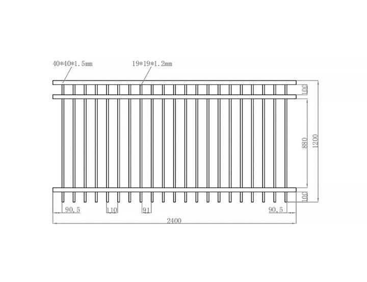Aluminium Pool Fence Panel - Vertical(DIY) Size: 2.4 x 1.2m Color: Black