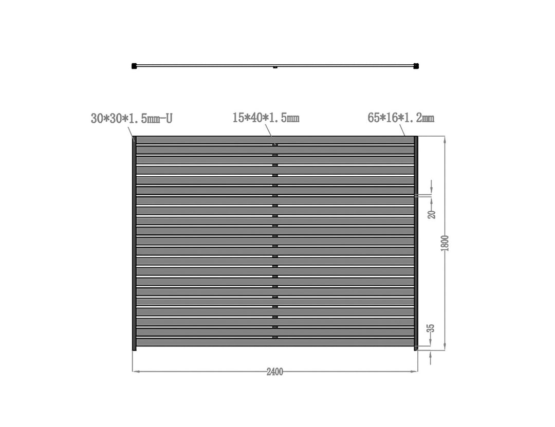 Aluminium Slat Privacy Fence Panel - Horizontal Size: 2.4 x 1.8m Color: Black