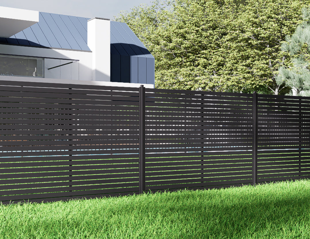 Aluminium Slat Privacy Fence Panel - Horizontal Size: 2.4 x 1.8m Color: Black