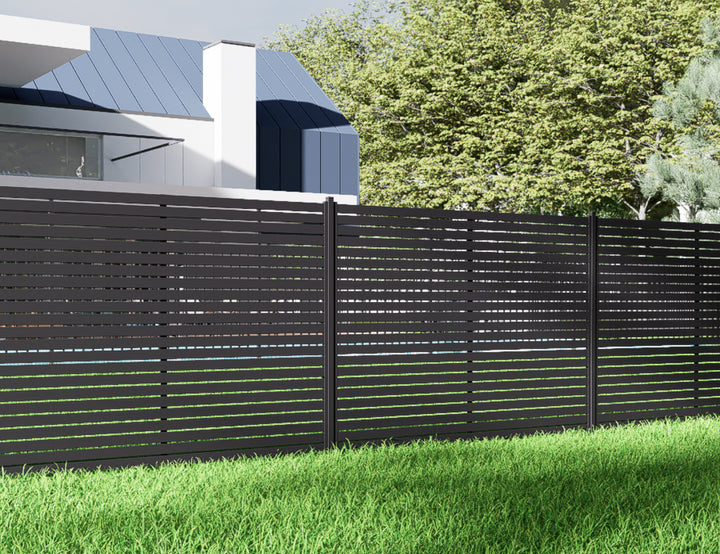 Aluminium Slat Privacy Fence Panel - Horizontal Size: 2.4 x 1.8m Color: Black