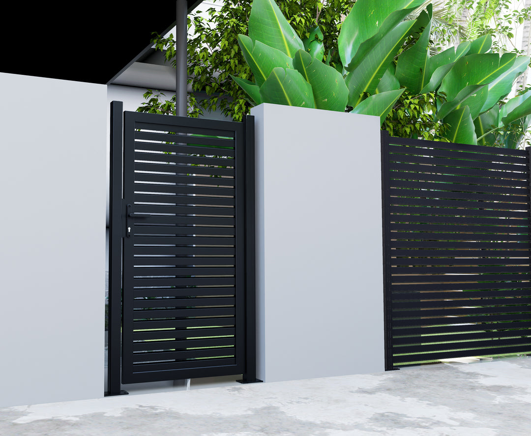 Aluminium Slat Privacy Gate Size: 1 x 1.8m Color: Black