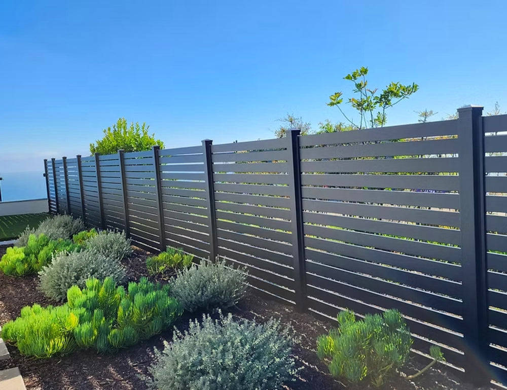 Aluminium Slat Privacy Fence Panel - Horizontal Size: 2.4 x 1.8m Color: Black