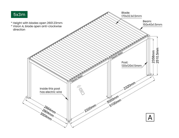 Baltic Motorised Freestanding Louvre Roof Aluminium Pergola Size: 2 x 2m Color: Black