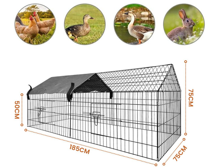 Chicken/Rabbit Run Cage with Sun Cover - 185 x 75 x 75cm