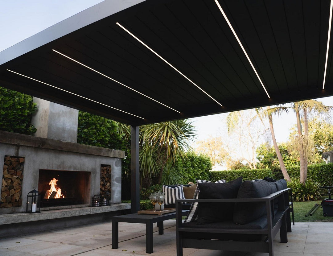 Baltic Motorised Freestanding Louvre Roof Aluminium Pergola Size: 2 x 2m Color: Black