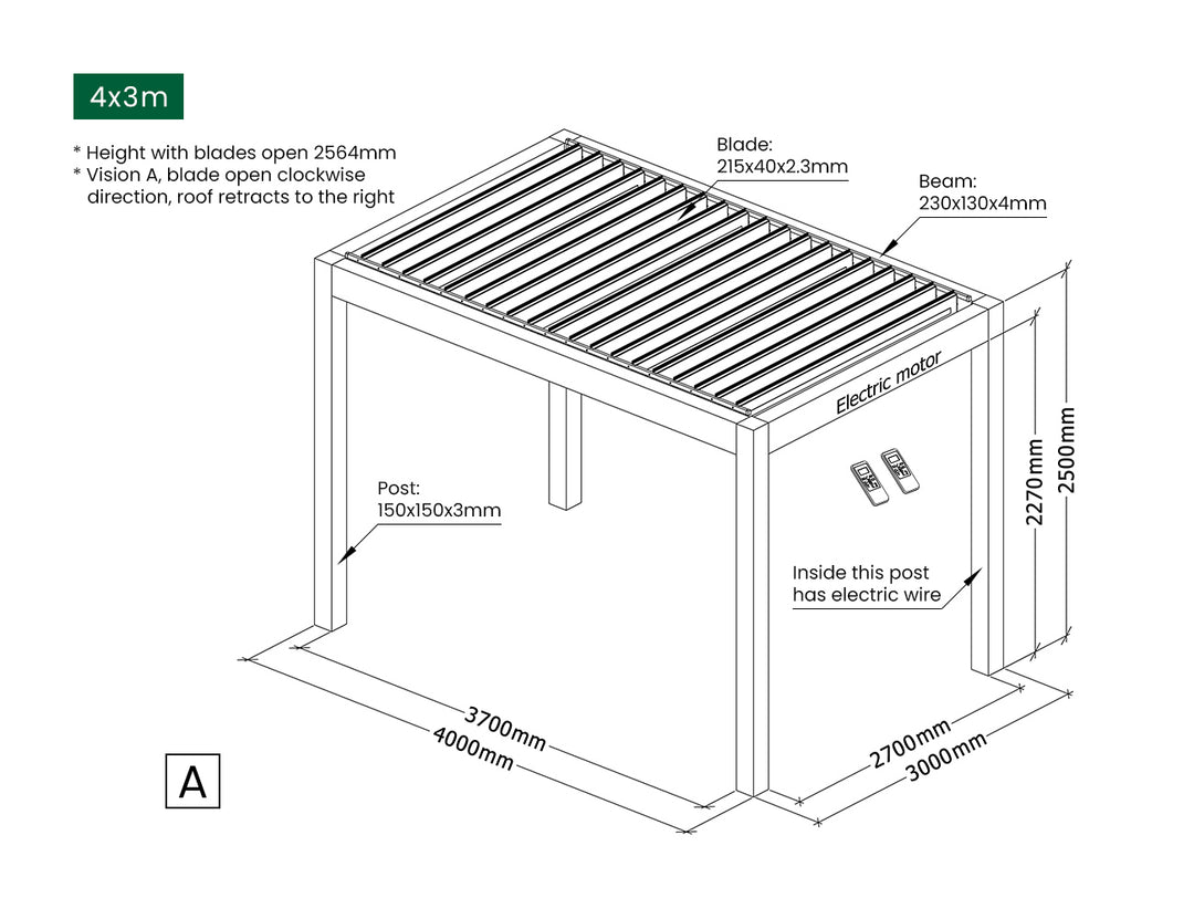 Mediterranean Motorised Retractable Louvre Roof System Size: 4 x 3m Color: Black