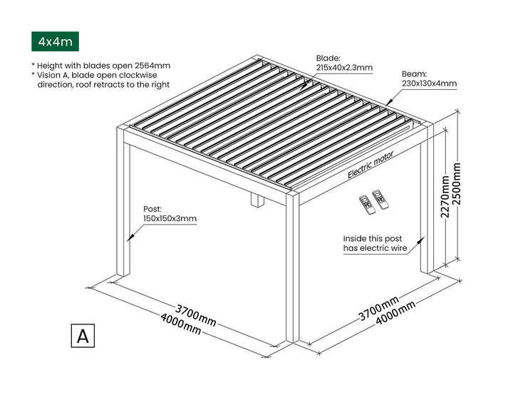 Mediterranean Motorised Retractable Louvre Roof System Size: 4 x 3m Color: Black