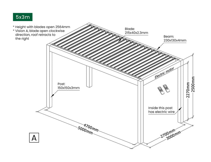 Mediterranean Motorised Retractable Louvre Roof System Size: 4 x 3m Color: Black