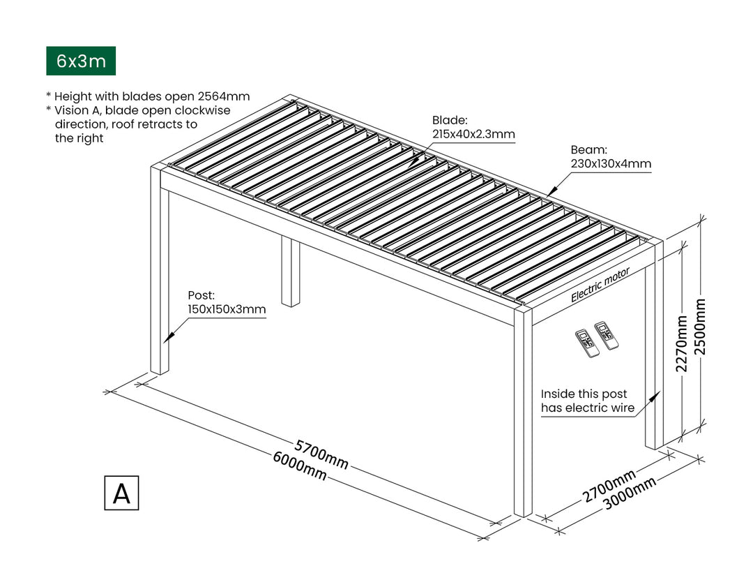 Mediterranean Motorised Retractable Louvre Roof System Size: 4 x 3m Color: Black