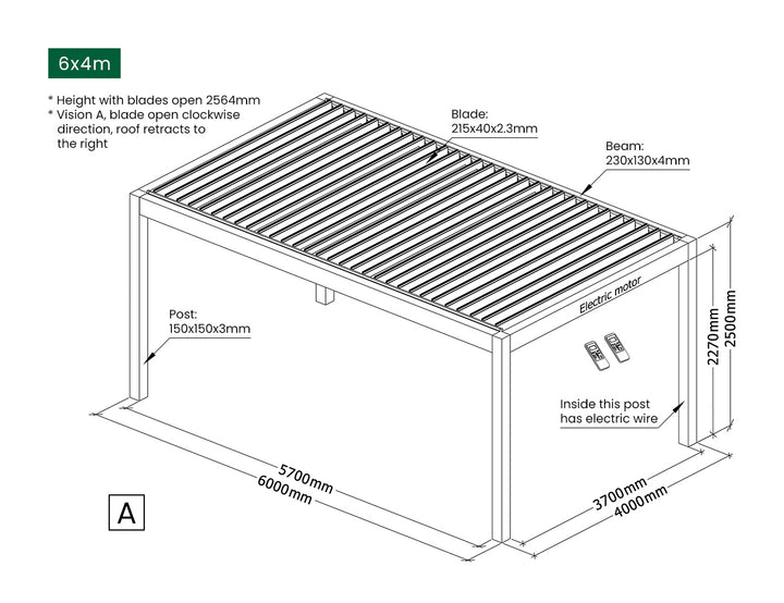 Mediterranean Motorised Retractable Louvre Roof System Size: 4 x 3m Color: Black
