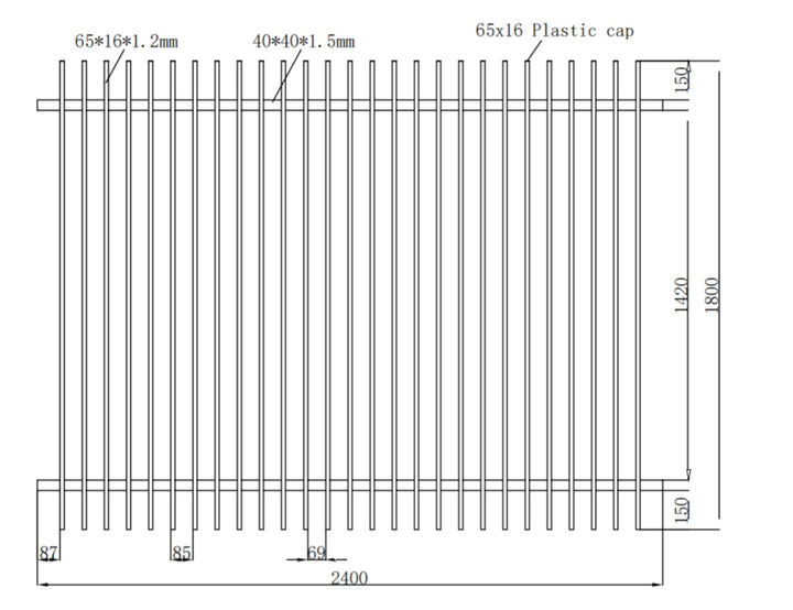 Aluminium Blade Fence Panel - Vertical(DIY) Size: 2.4 x 1.8m Color: Black