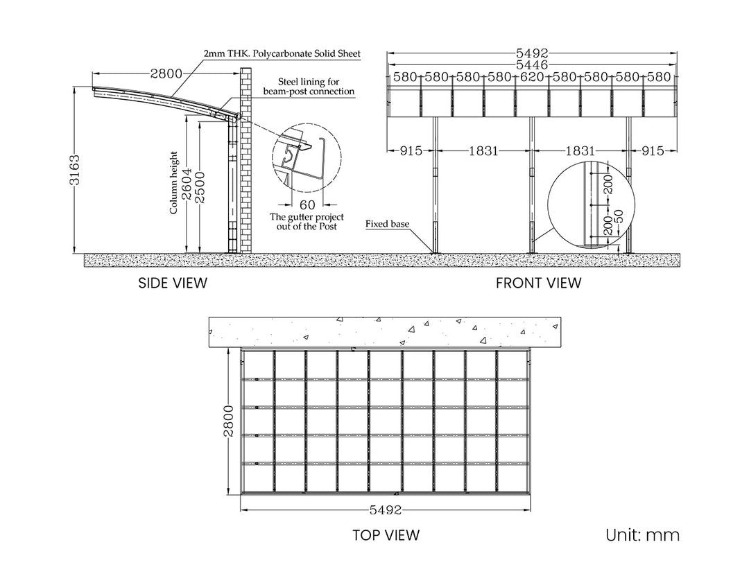 Stormbrace Triple Support Single Carport