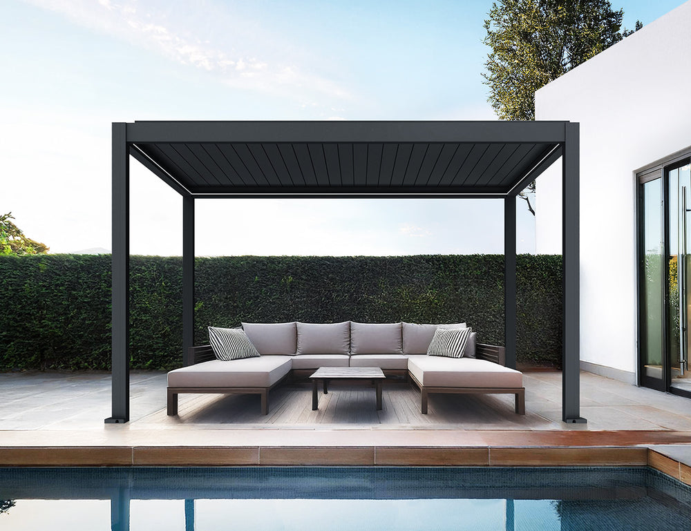 Caspian Motorised Freestanding Louvre Roof Aluminium Pergola Size: 3 x 3m Color: Black