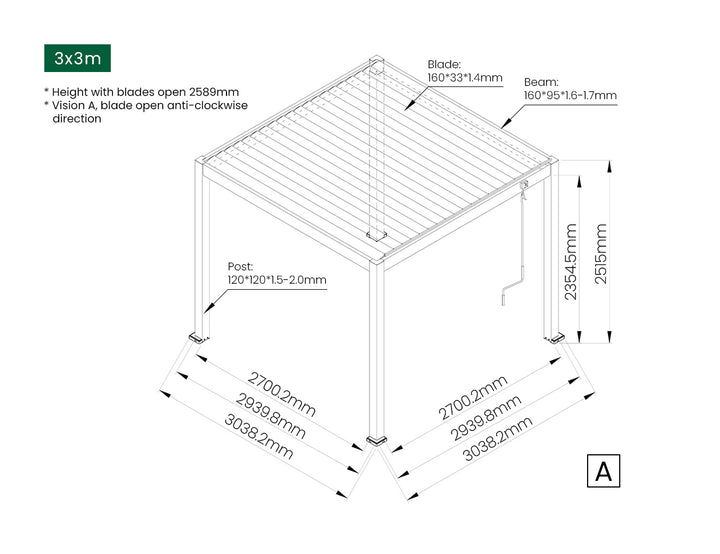 Atlantic Manual Freestanding Louvre Roof Size: 3 x 3m Color: Black