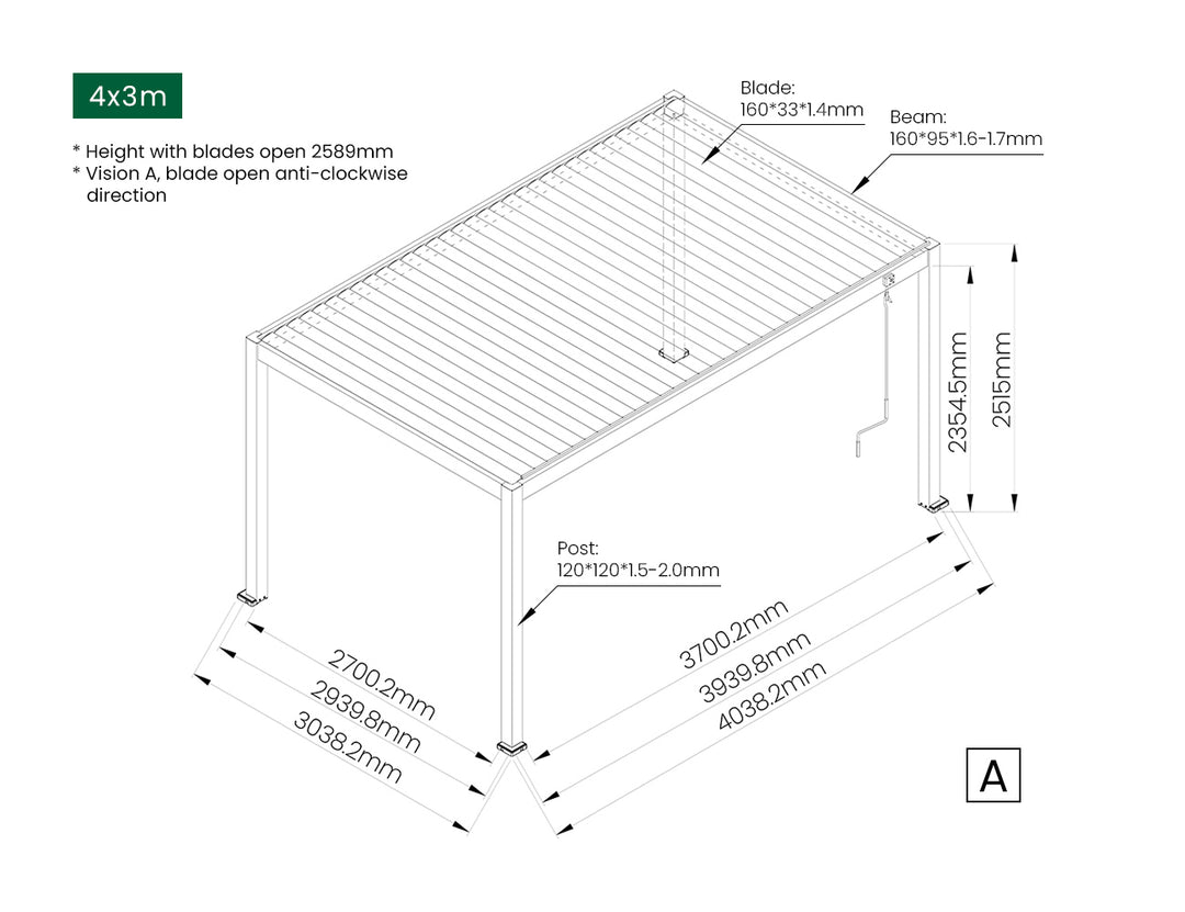 Atlantic Manual Freestanding Louvre Roof Size: 3 x 3m Color: Black