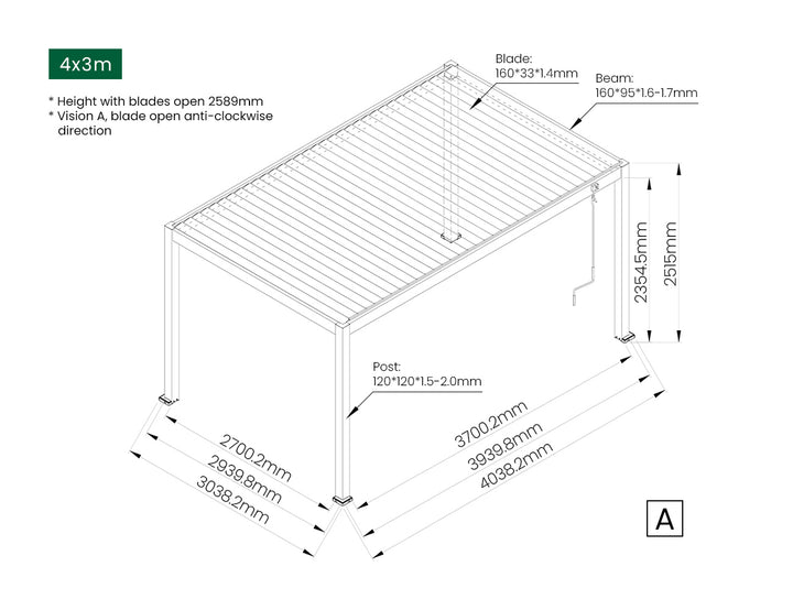 Atlantic Manual Freestanding Louvre Roof Size: 3 x 3m Color: Black