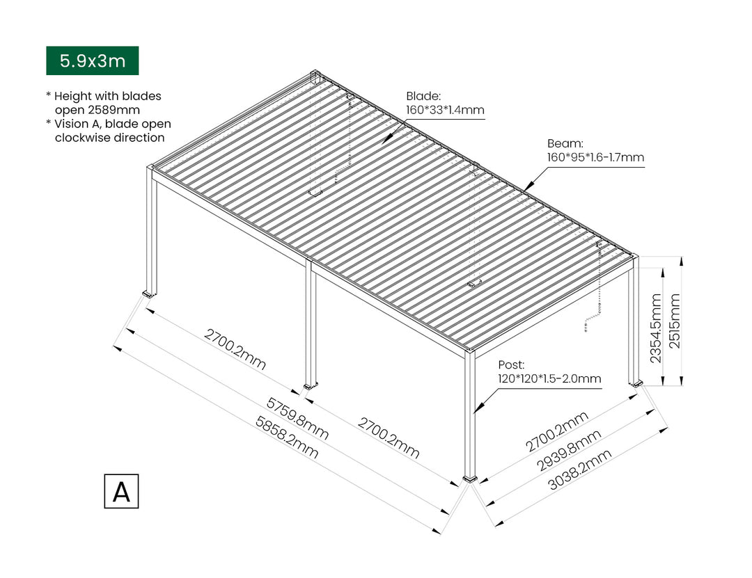 Atlantic Manual Freestanding Louvre Roof Size: 3 x 3m Color: Black