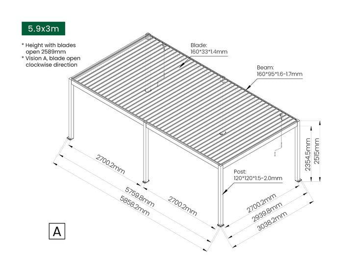Atlantic Manual Freestanding Louvre Roof Size: 3 x 3m Color: Black