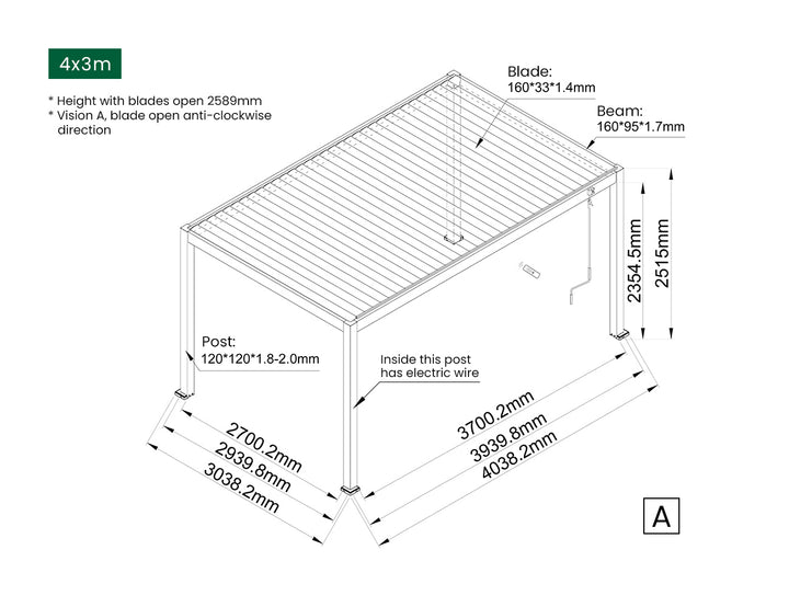 Caspian Manual Freestanding Louvre Roof Size: 3 x 3m Color: Black