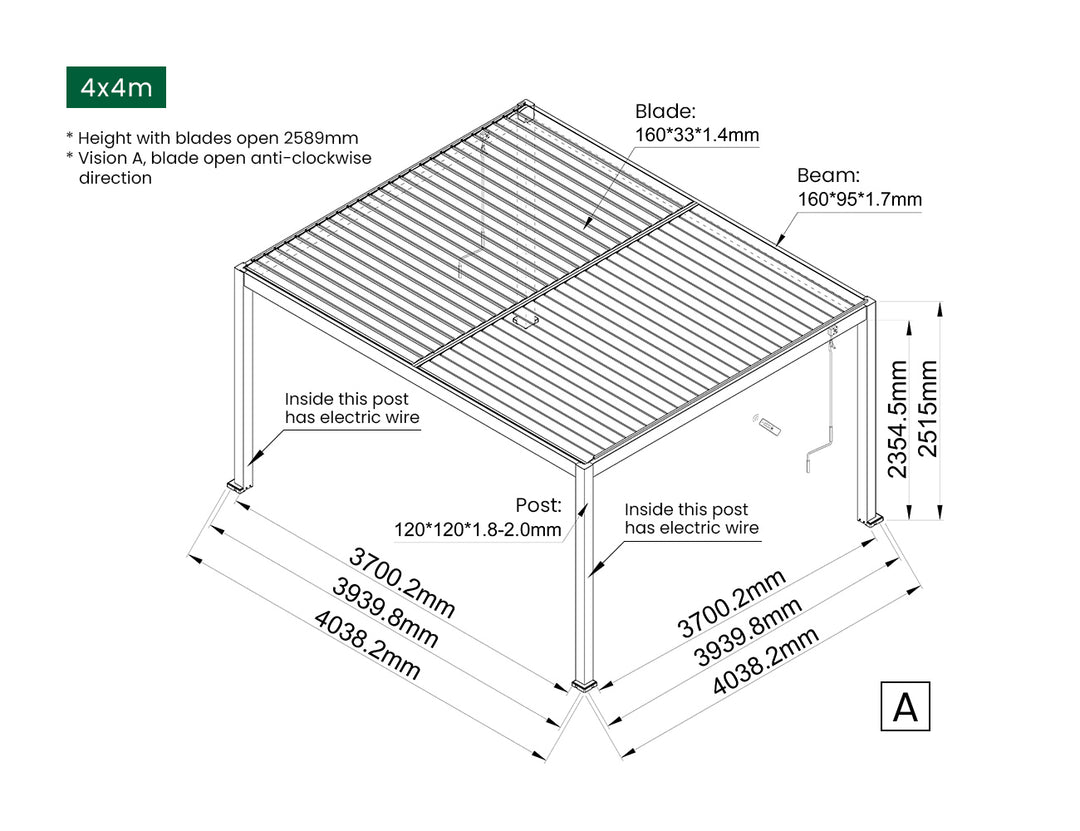 Caspian Manual Freestanding Louvre Roof Size: 3 x 3m Color: Black