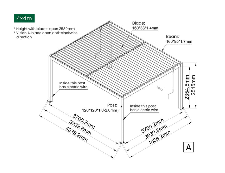 Caspian Manual Freestanding Louvre Roof Size: 3 x 3m Color: Black