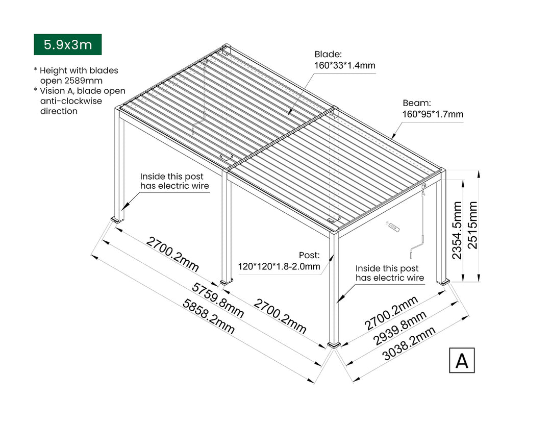 Caspian Manual Freestanding Louvre Roof Size: 3 x 3m Color: Black