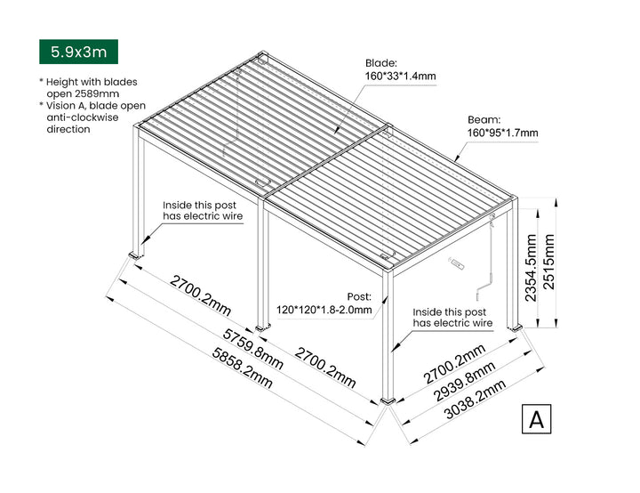 Caspian Manual Freestanding Louvre Roof Size: 3 x 3m Color: Black