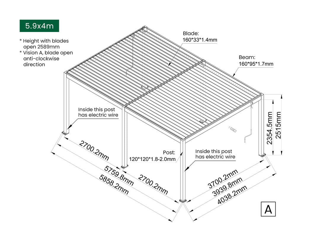 Caspian Manual Freestanding Louvre Roof Size: 3 x 3m Color: Black