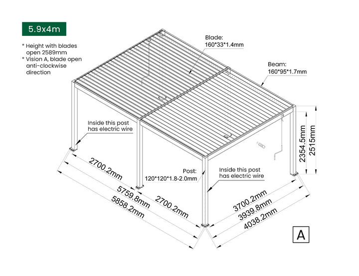 Caspian Manual Freestanding Louvre Roof Size: 3 x 3m Color: Black