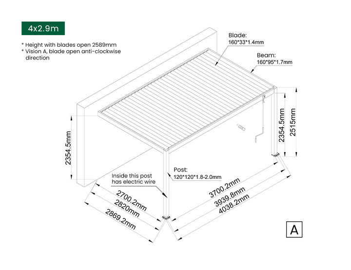 Caspian Manual Wall Mounted Louvre Roof Size: 3 x 2.9m Color: Black