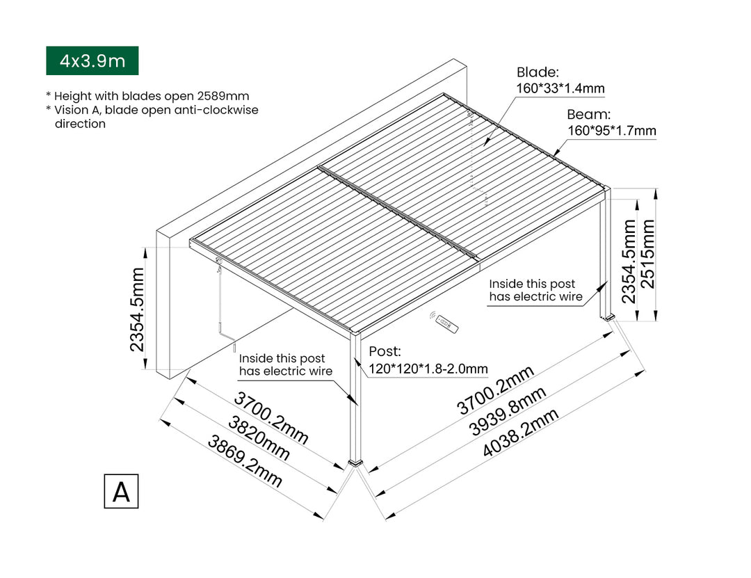 Caspian Manual Wall Mounted Louvre Roof Size: 3 x 2.9m Color: Black