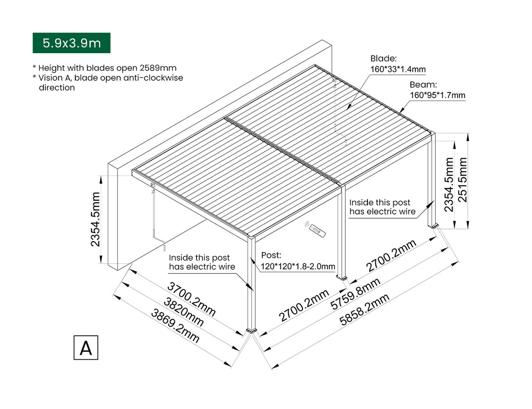 Caspian Manual Wall Mounted Louvre Roof Size: 3 x 2.9m Color: Black