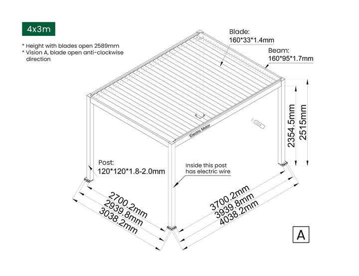 Caspian Motorised Freestanding Louvre Roof Aluminium Pergola Size: 3 x 3m Color: Black