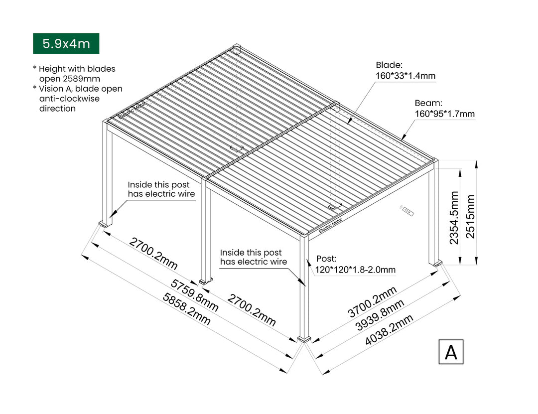 Caspian Motorised Freestanding Louvre Roof Aluminium Pergola Size: 3 x 3m Color: Black