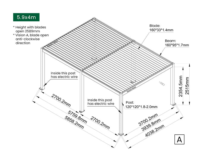 Caspian Motorised Freestanding Louvre Roof Aluminium Pergola Size: 3 x 3m Color: Black