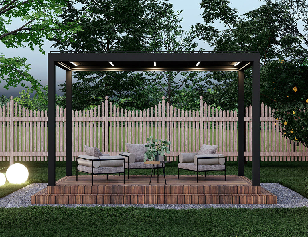 Baltic Motorised Freestanding Louvre Roof Aluminium Pergola Size: 2 x 2m Color: Black