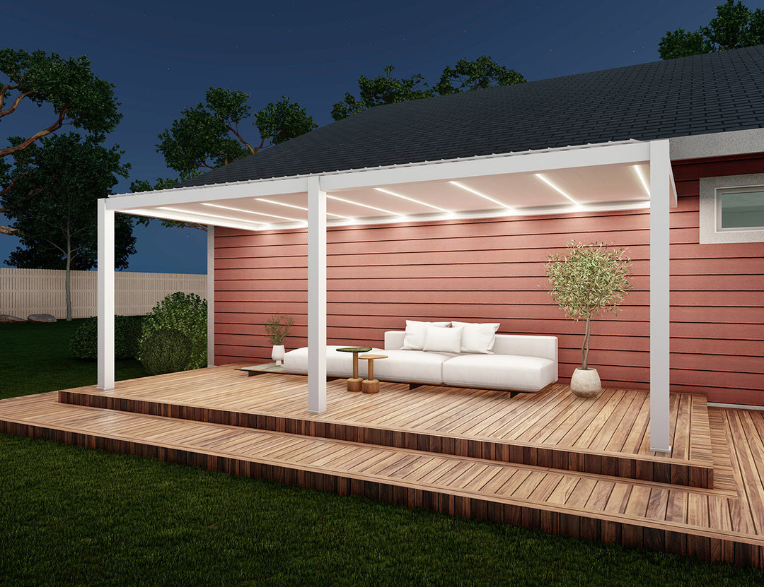 Baltic Motorised Wall Mounted Louvre Roof Aluminium Pergola Size: 2 x 2m Color: White