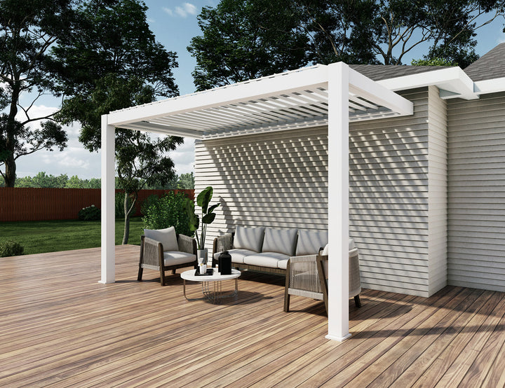 Baltic Motorised Wall Mounted Louvre Roof Aluminium Pergola Size: 2 x 2m Color: White
